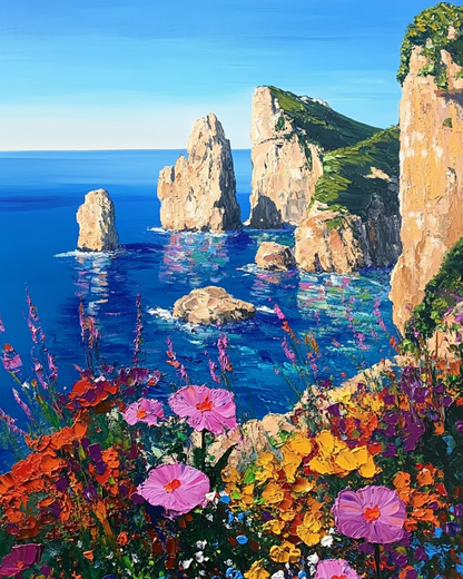 Ocean View: Idyllic Seaside Oil Painting for Home Decor