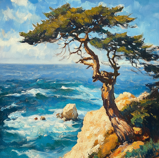 Ocean Cliff Pine Hand-Painted Canvas Art