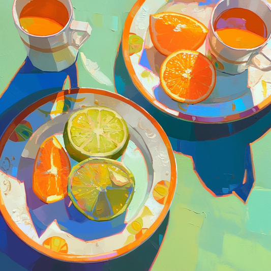 Citrus Brunch Still Life Oil Painting | Colorful Lime and Orange Artwork | Bright Dining Room Wall Art| Modern Still Life Wall Art