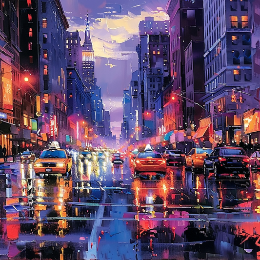 New York City Nights Hand-Painted Urban Canvas