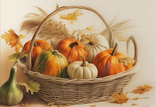 Autumn Pumpkin Basket Hand-Painted Canvas Art