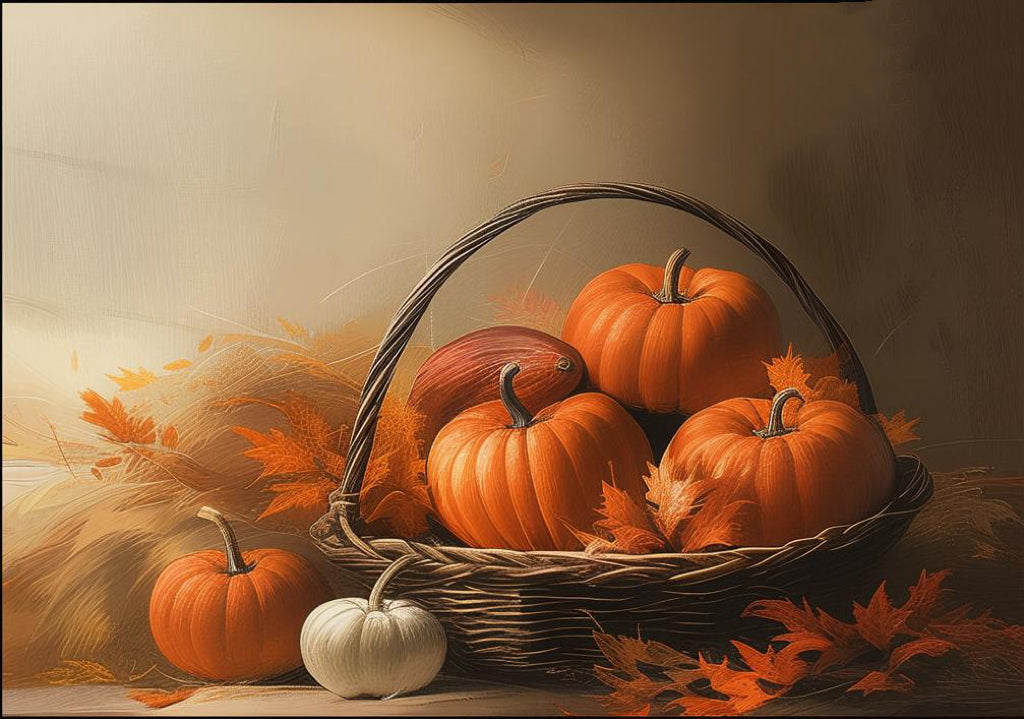 Rustic Pumpkin Basket Fall Canvas Art