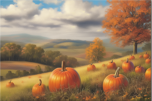 Pumpkin Field in Autumn Hand-Painted Landscape Art