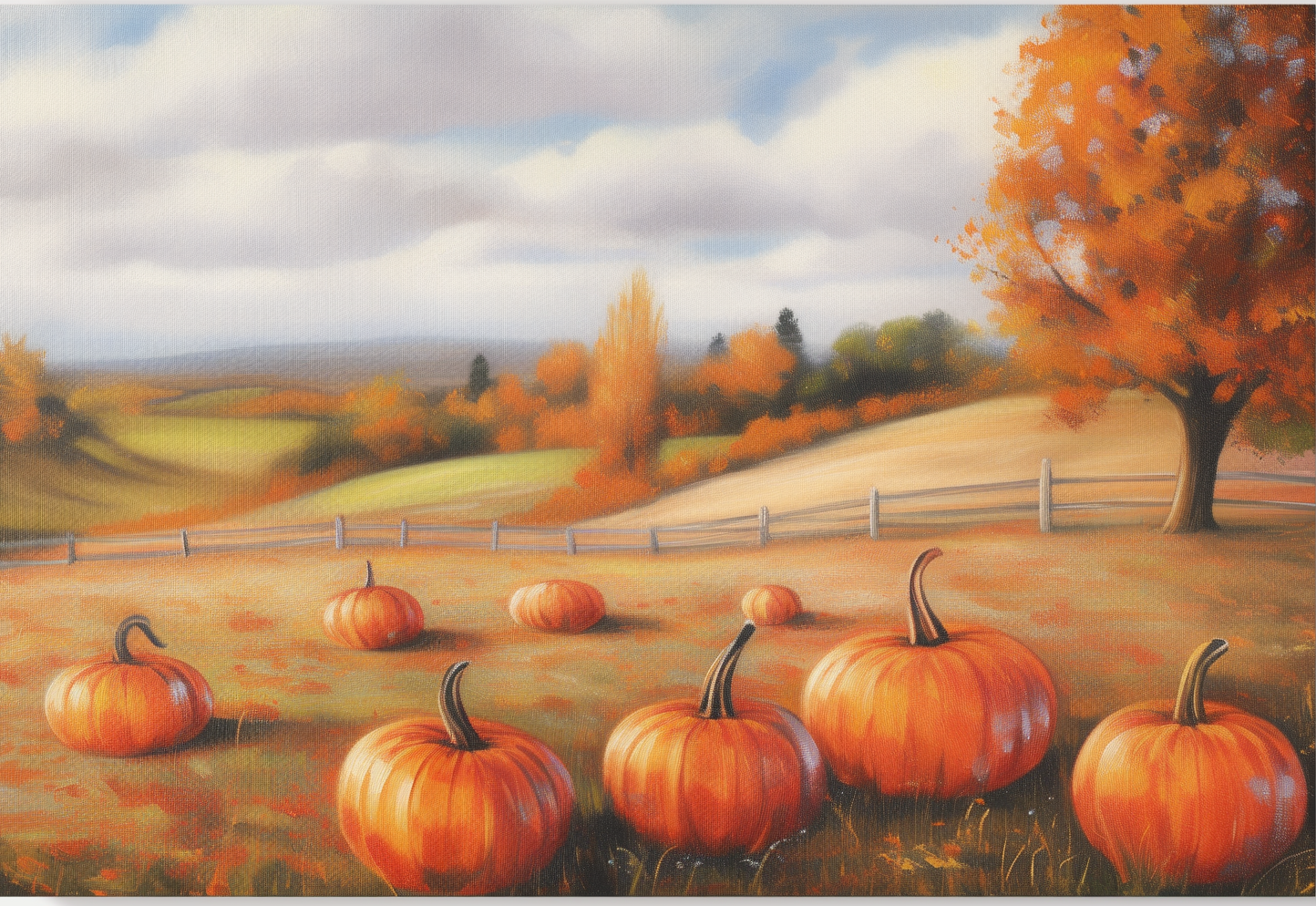 Golden Autumn Fields with Pumpkins Canvas Art