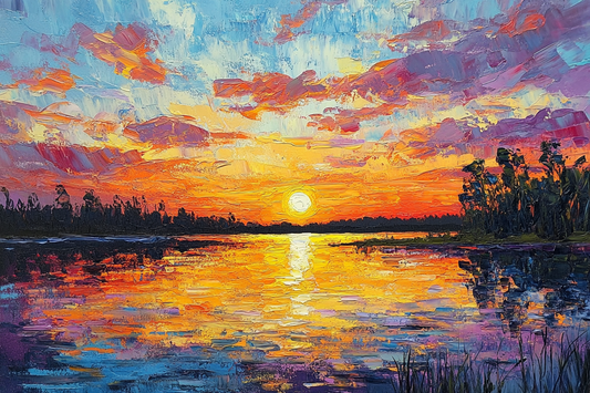 Quiet Sunset by the River – Tranquil Landscape Oil Painting for Relaxed Decor