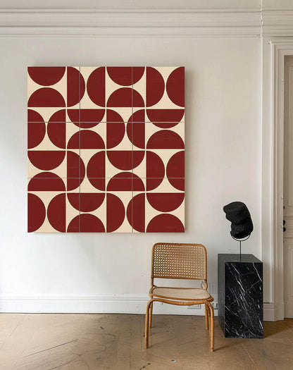 Red and Beige Geometric Abstract Painting