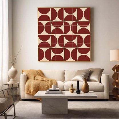 Red and Beige Geometric Abstract Painting