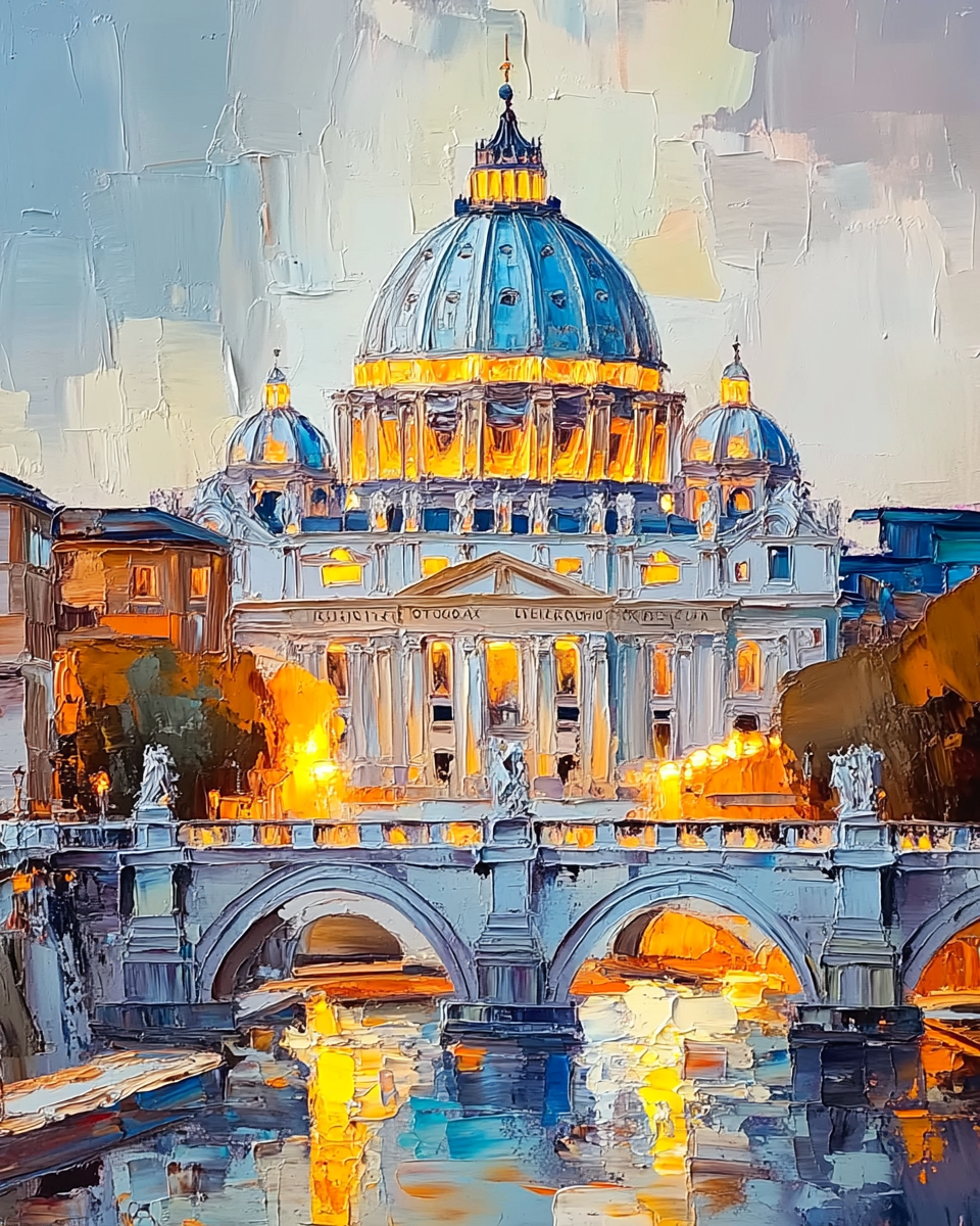 St. Peter’s Basilica at Dusk – Elegant Vatican City Oil Painting for Classic Interiors