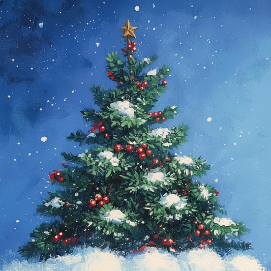 Starlit Christmas Tree - Sparkling Holiday Oil Painting