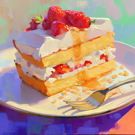 Strawberry Shortcake Oil Painting | Dessert Kitchen Wall Art | Realistic Food Artwork for Dining Spaces| Modern Still Life Wall Art