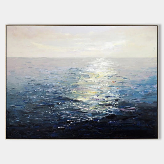 Minimalist White Blue Ocean Painting CM#127