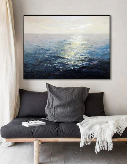 Minimalist White Blue Ocean Painting CM#127