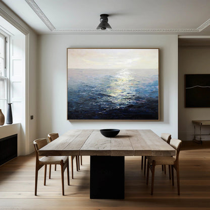 Minimalist White Blue Ocean Painting CM#127