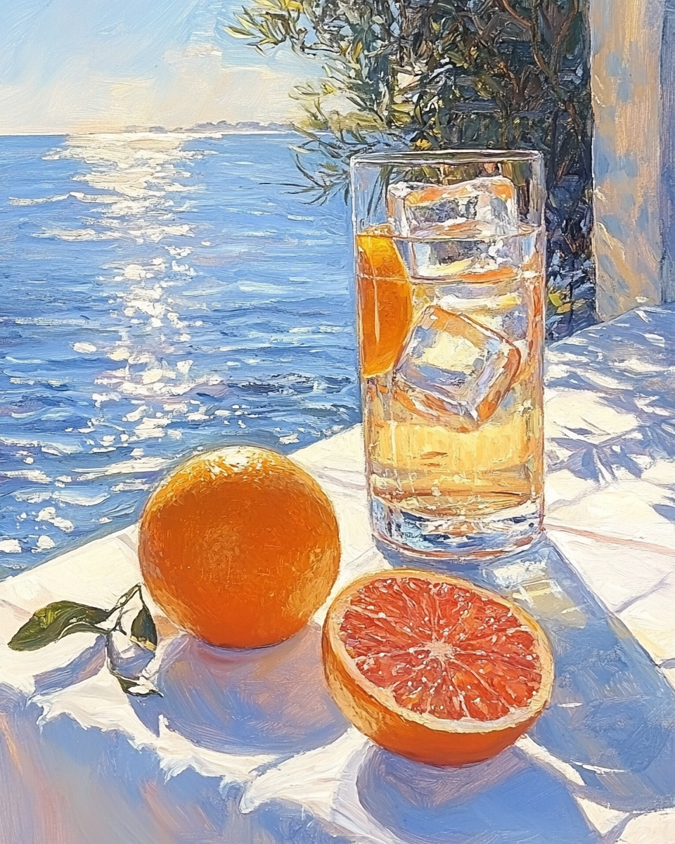 Sunlit Citrus by the Sea – Refreshing Still Life Oil Painting for Coastal Decor