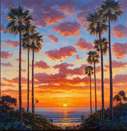 Sunset Palms Hand-Painted Landscape Canvas