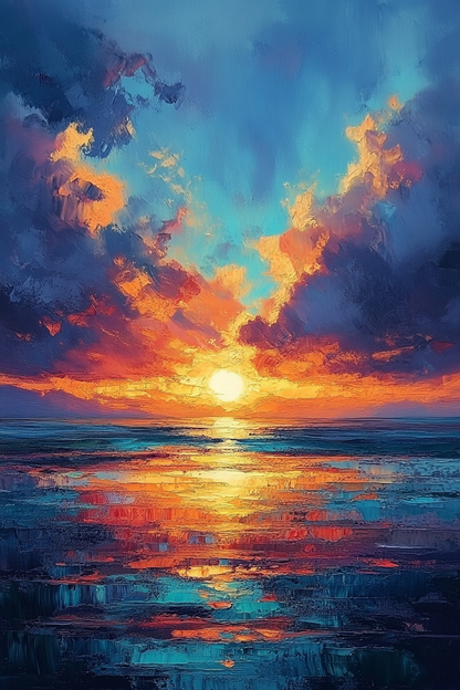 Sunset Reflection on Water – Vibrant Oil Painting for Modern Home Decor