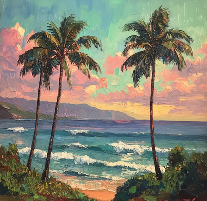 Tropical Beach Palm Trees Canvas Art