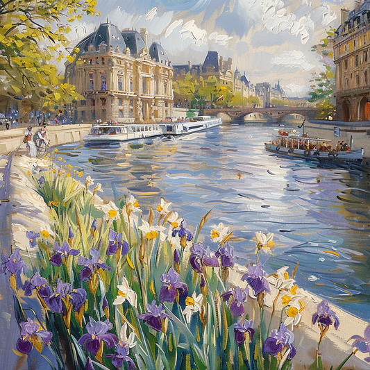 Springtime Along Paris Canals Canvas Painting