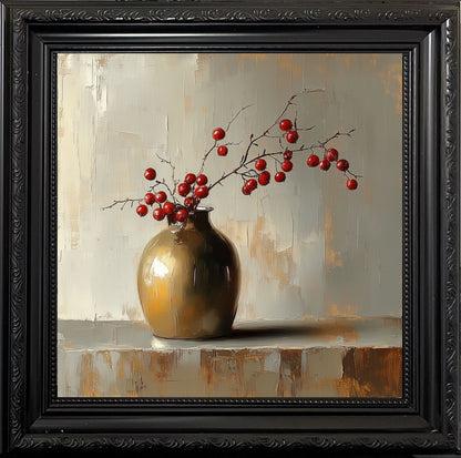 Berry Branches in Ceramic Vase Canvas Art