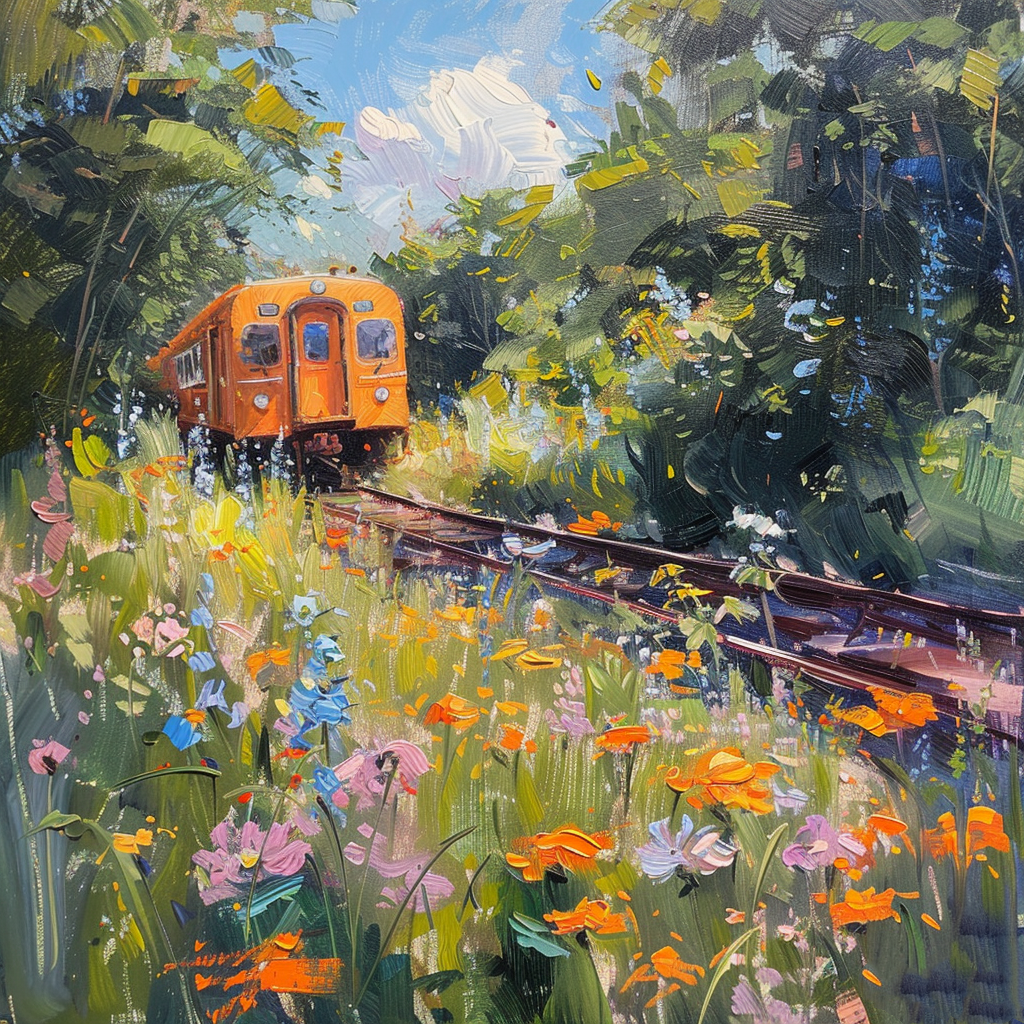 Rustic Train and Wildflowers Symphony