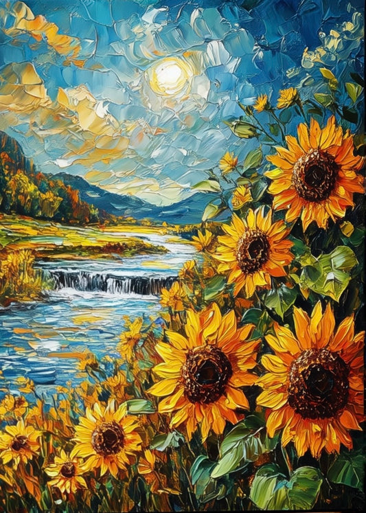 Golden Sunflowers by the River