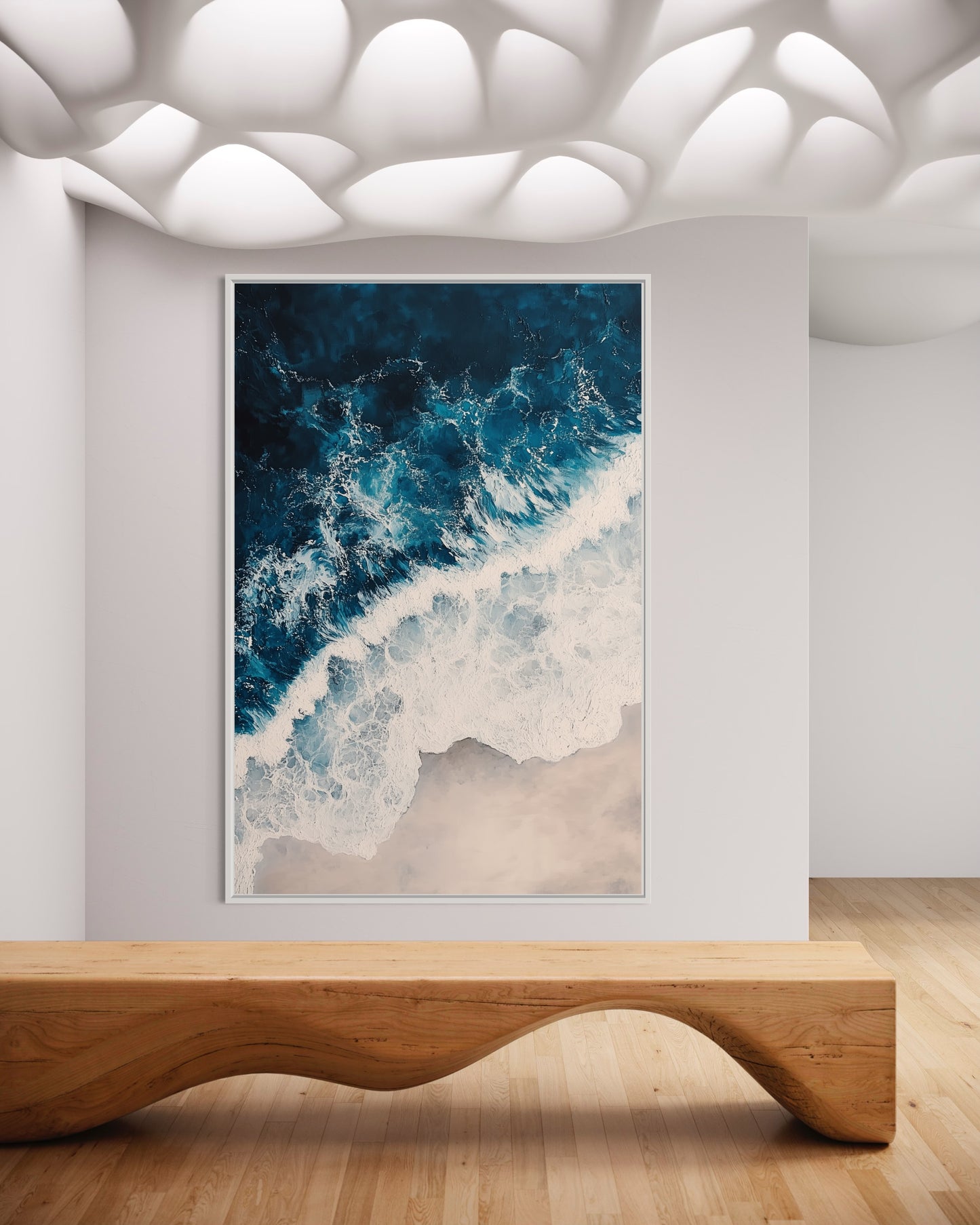 Blue and White Ocean Waves - Dynamic Aerial Perspective Art