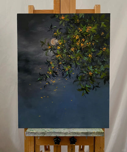 Moonlit Flowers Oil Painting