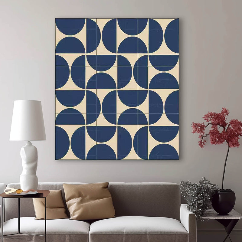 Modern Blue and Beige Geometric Painting