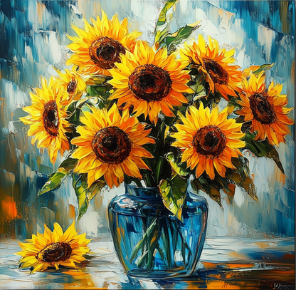 Vibrant Sunflowers in a Blue Vase