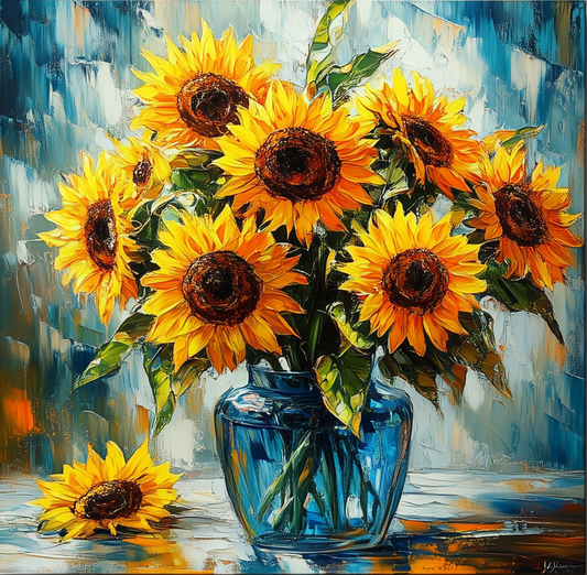 Vibrant Sunflowers in a Blue Vase