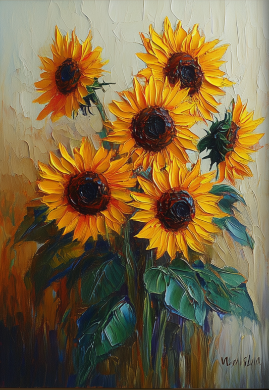 Blooming Sunflowers on Canvas
