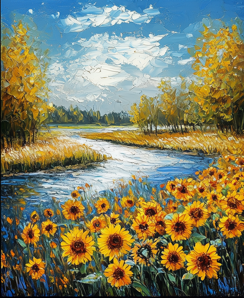 Sunny Sunflowers Against Blue Sky