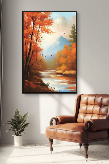 Tranquil Autumn River with Birds – Original Nature Oil Painting