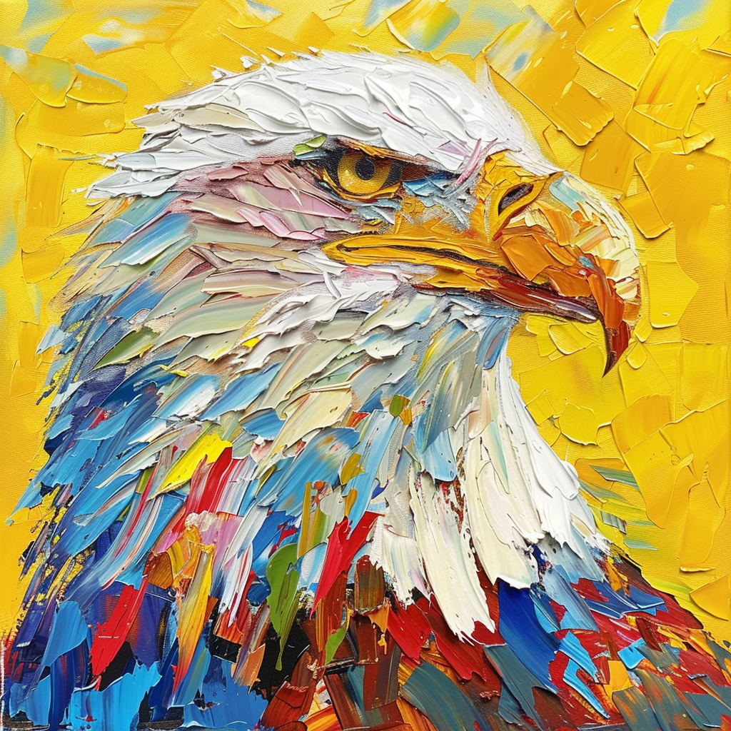 Vibrant Eagle Portrait Oil Painting - Dynamic Yellow Background Canvas Art