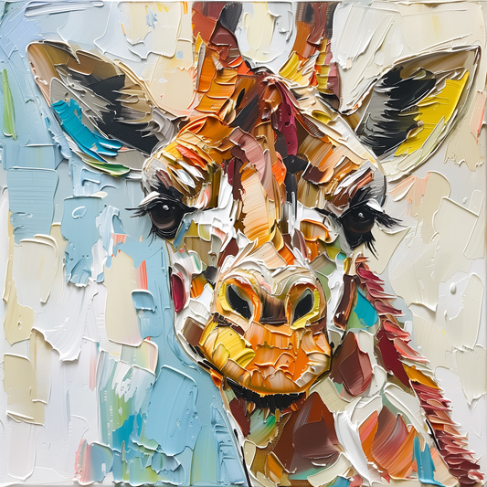 Whimsical Giraffe Oil Painting - Playful Animal Art for Kids' Room Decor