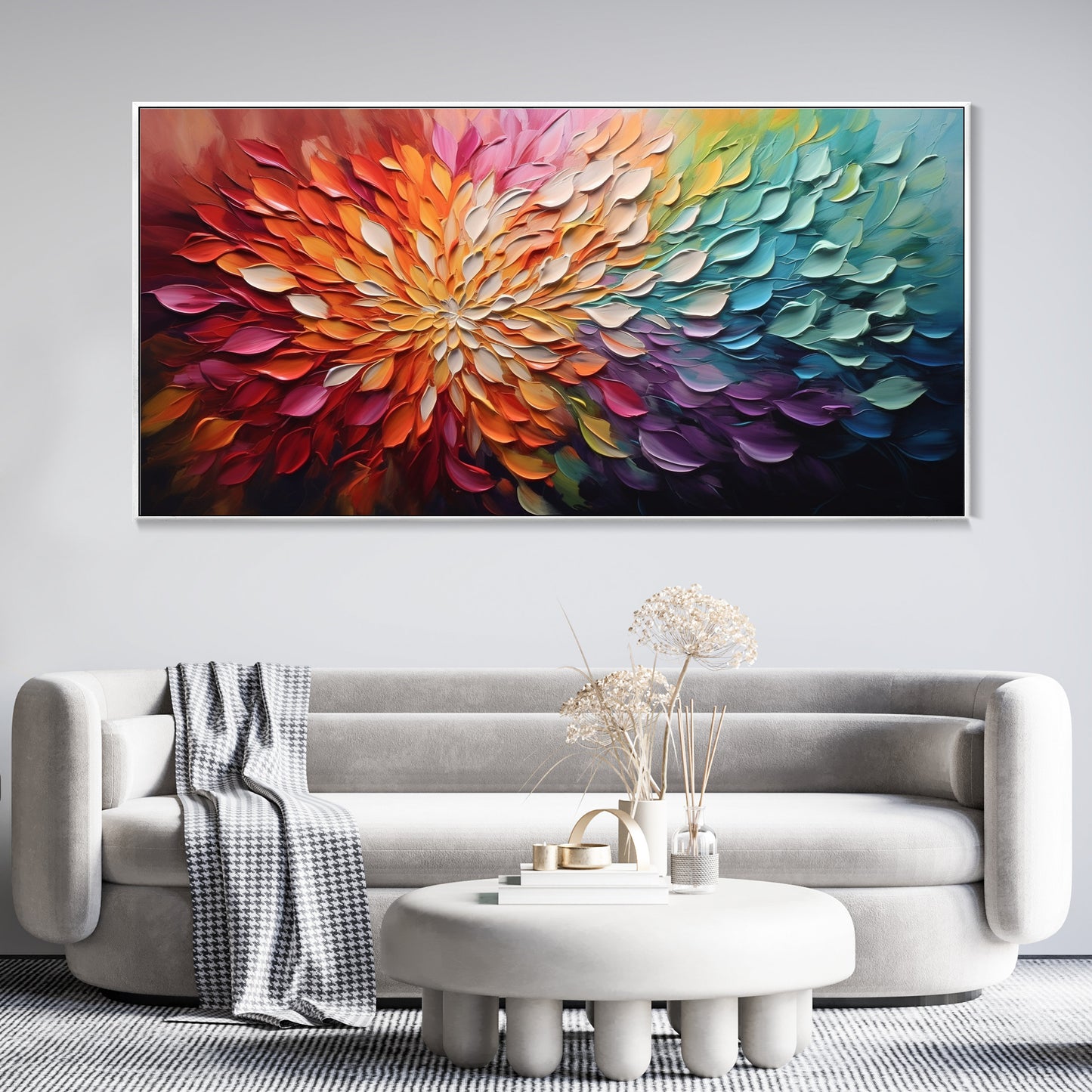 Vibrant Abstract Floral Burst Acrylic Painting