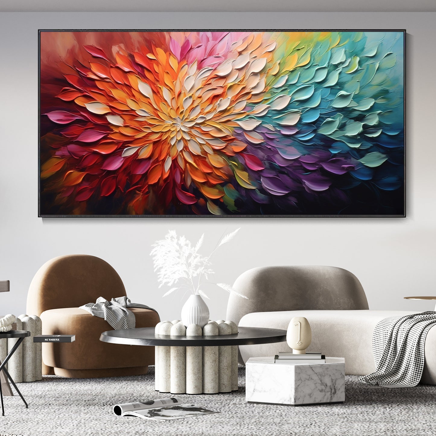 Vibrant Abstract Floral Burst Acrylic Painting