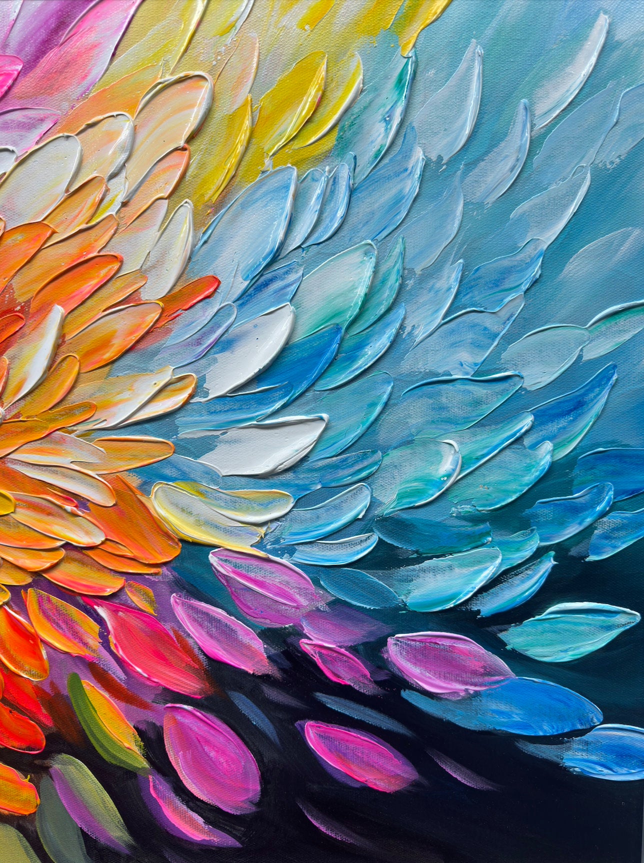 Vibrant Abstract Floral Burst Acrylic Painting