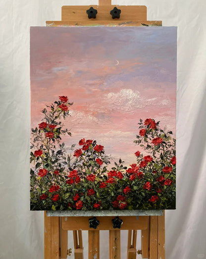 Red Roses at Sunset Oil Painting