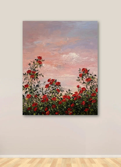 Red Roses at Sunset Oil Painting