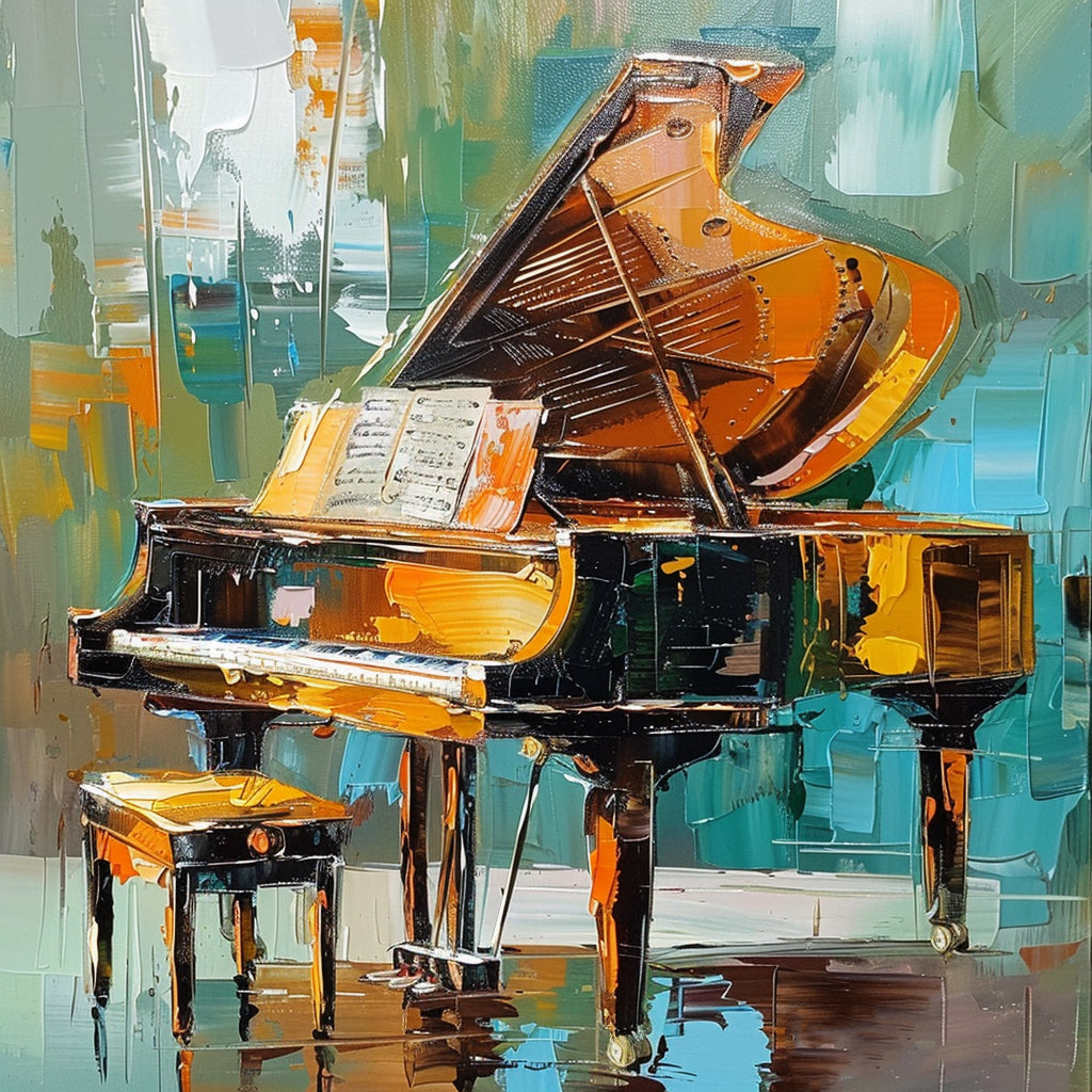 Colorful Grand Piano Painting - Modern Music Room Wall Art