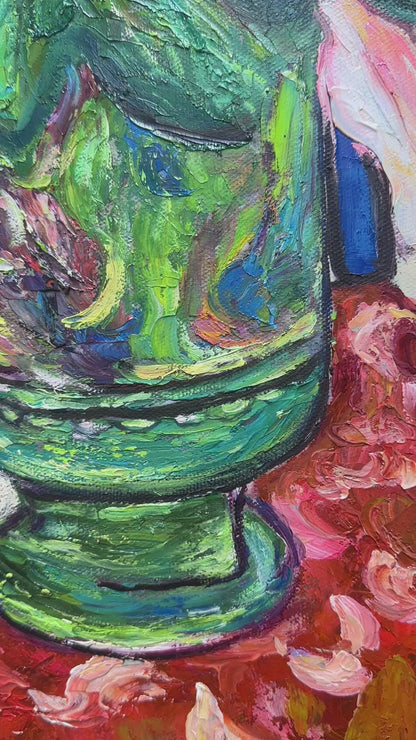 Colorful Lily Arrangement Oil Painting on Chair