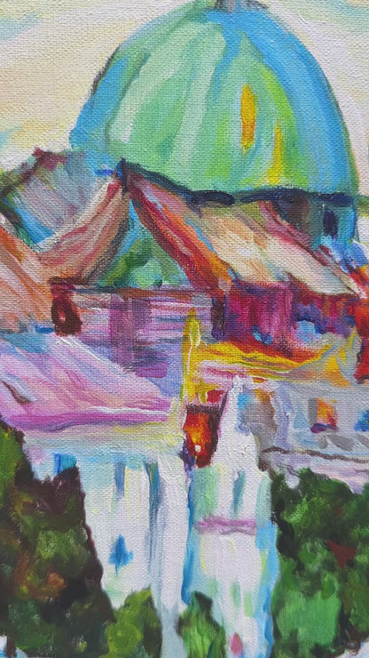 Colorful Cityscape Oil Painting with River View