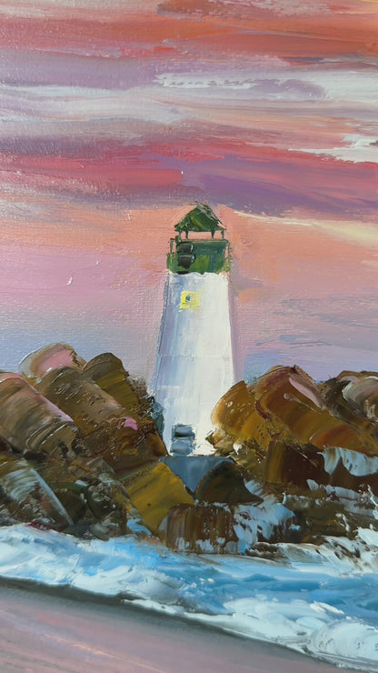 Lighthouse at Sunset Oil Painting