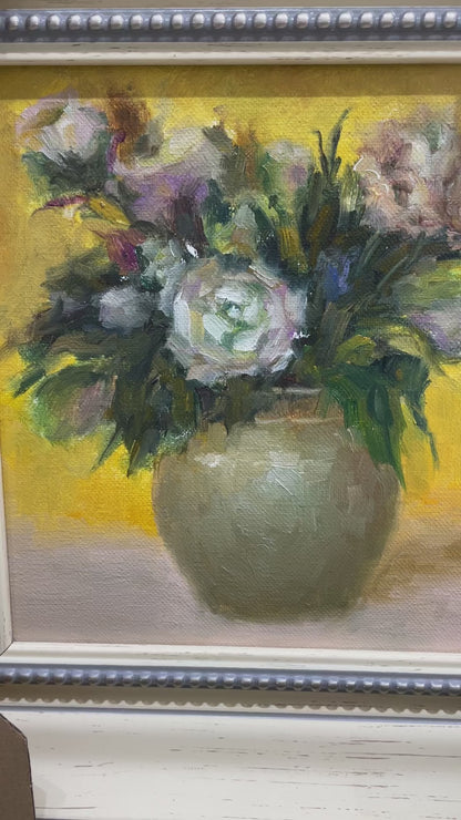 Elegant White Flowers in Brown Vase Oil Painting