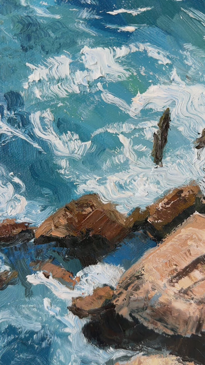 Rocky Shoreline with Waves Oil Painting