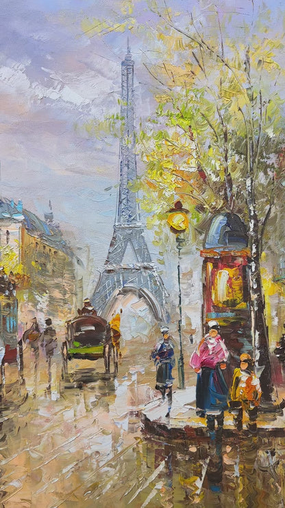 The Eiffel Tower in Paris Scenery Original Oil Painting