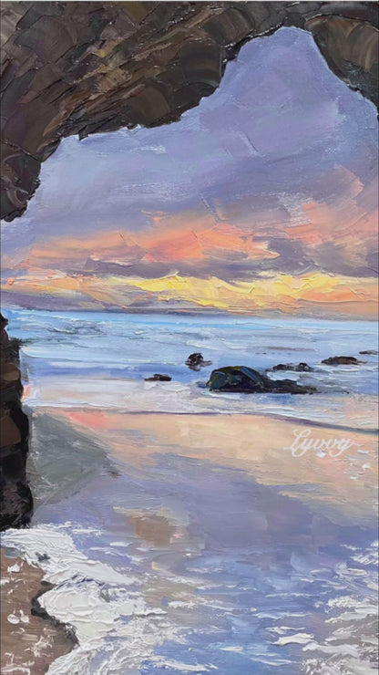 Seaside Cave at Sunset Oil Painting