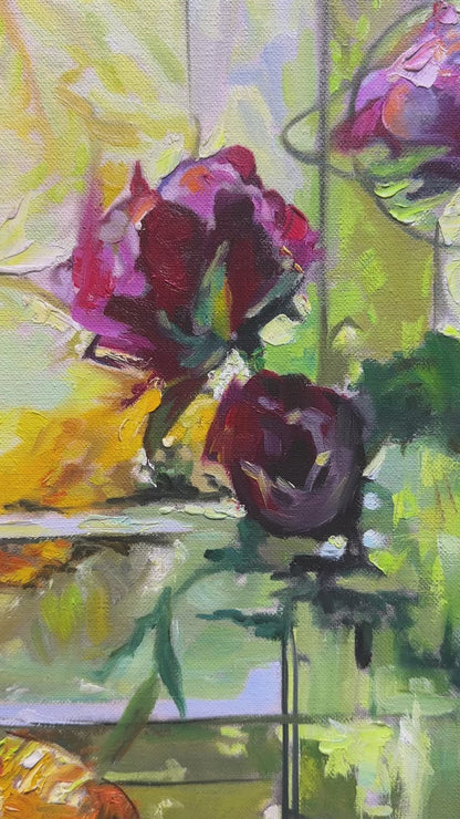 Sunlit Window with Flowers Oil Painting