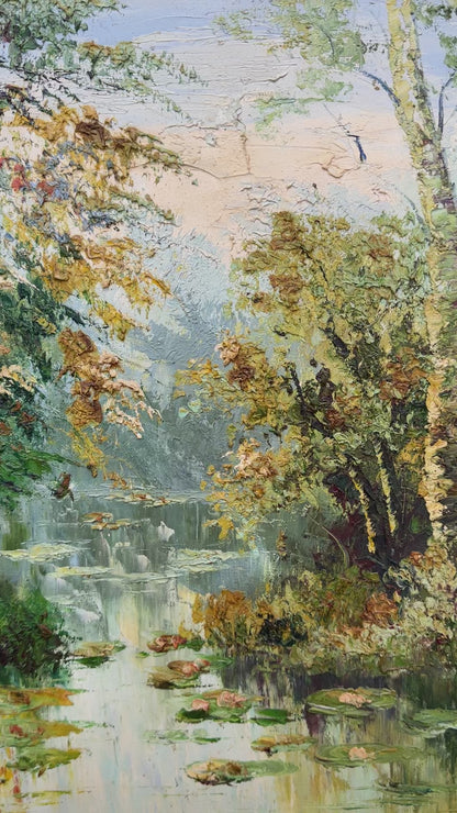 Landscape Painting Pond Trees Oil Painting